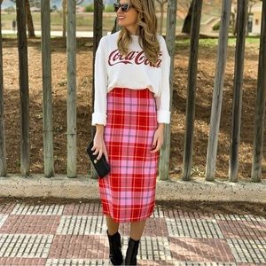 Zara plaid checkered pencil tweed like pencil skirt XS